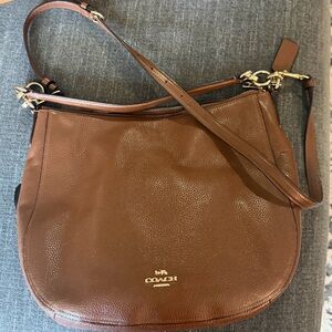 Coach Elle Hobo Pebbled Leather Shoulder Bag in Cognac Brown with Gold Hardware